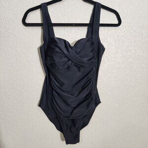 Firpearl Swimsuit Womens size 8 One Piece Black RuchedAdjustable Straps Underwir